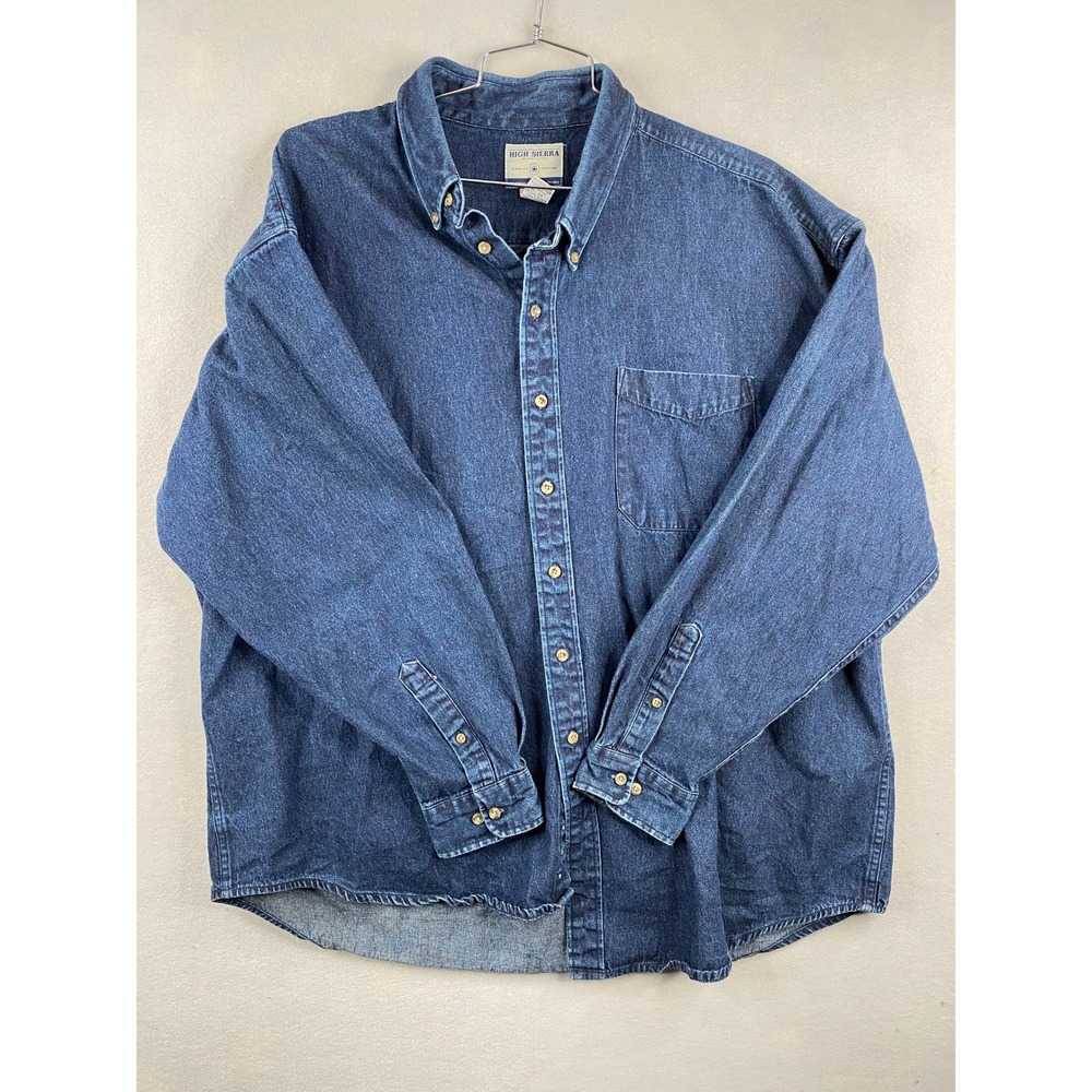 High Sierra Mens XXL Blue Denim Button Down Shirt Long Sleeve 100% Cotton 626